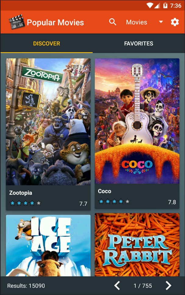 Popular Movies screen showing a list of movies.