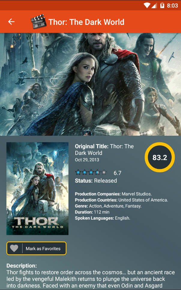 Popular Movies screen showing movie details