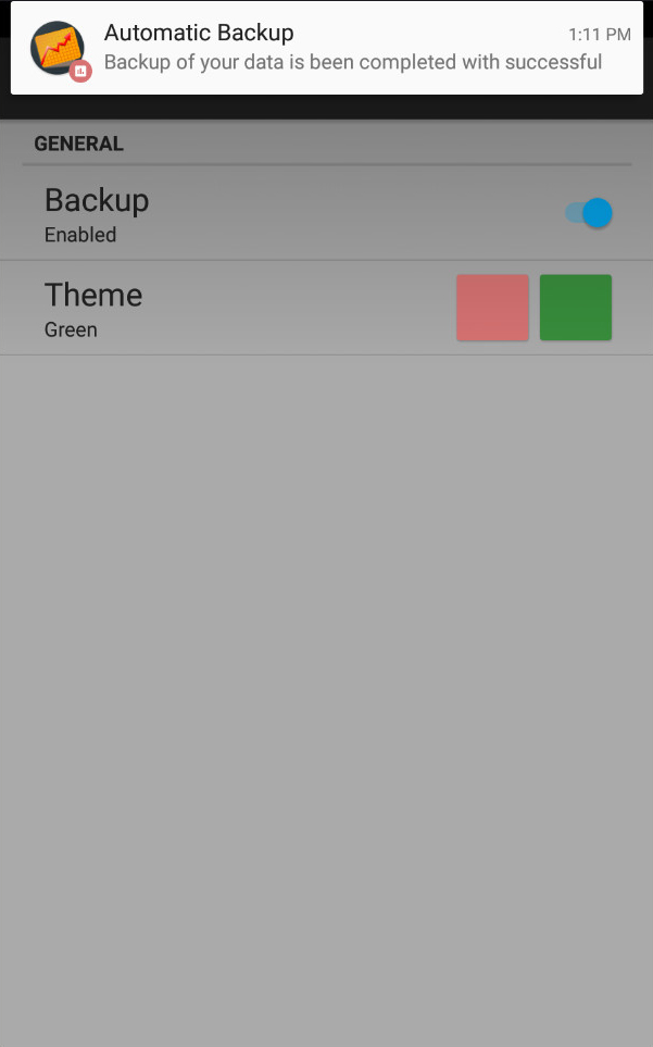 DataTracker settings screen DataTracker settings screen