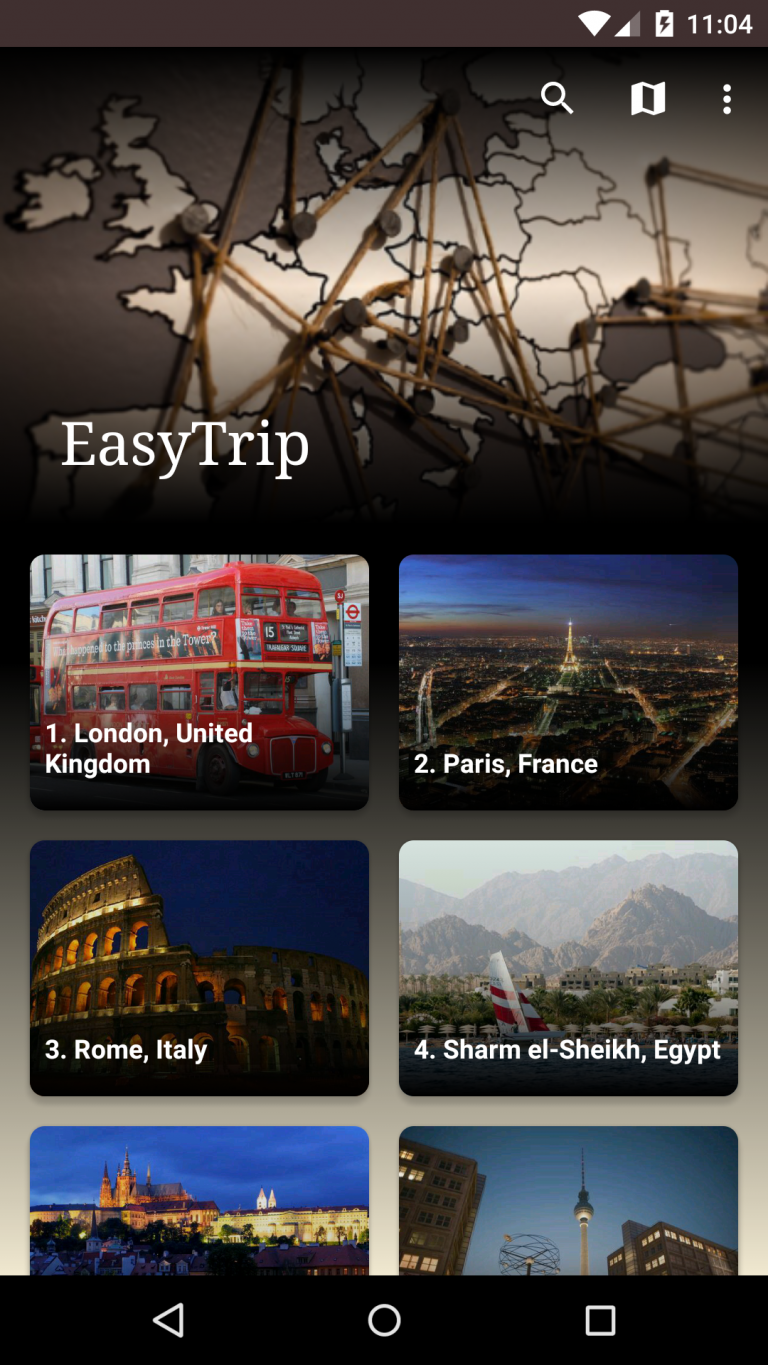 EasyTrip screen showing a list of destinations EasyTrip screen showing a list of destinations