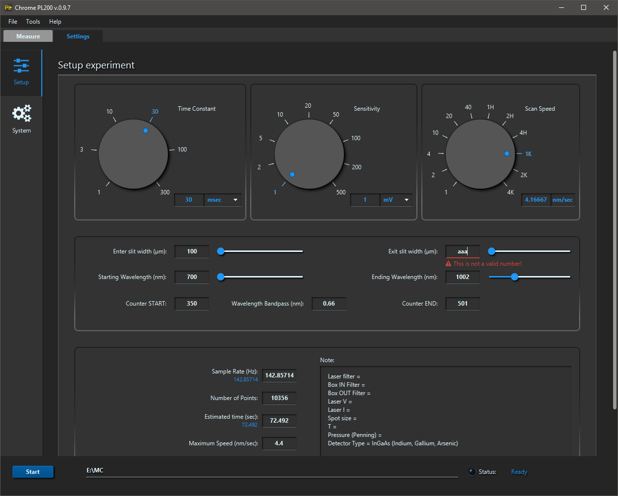 Chrome PL200 settings screen.